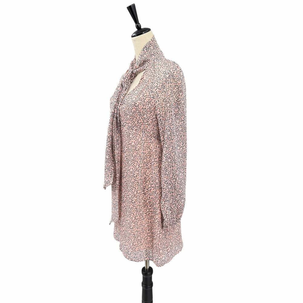 BCBGeneration Blush Floral Chiffon Metallic Neck Tie Long Sleeve Mini Dress - Picture 3 of 10